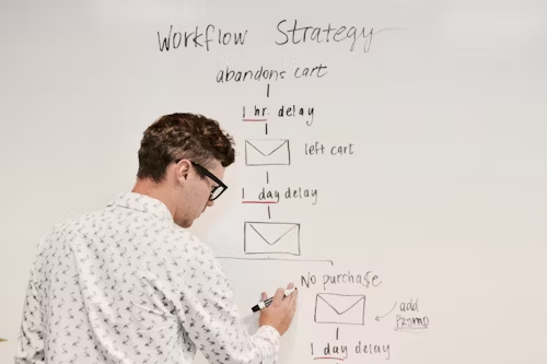 Guy drawing a flow chart