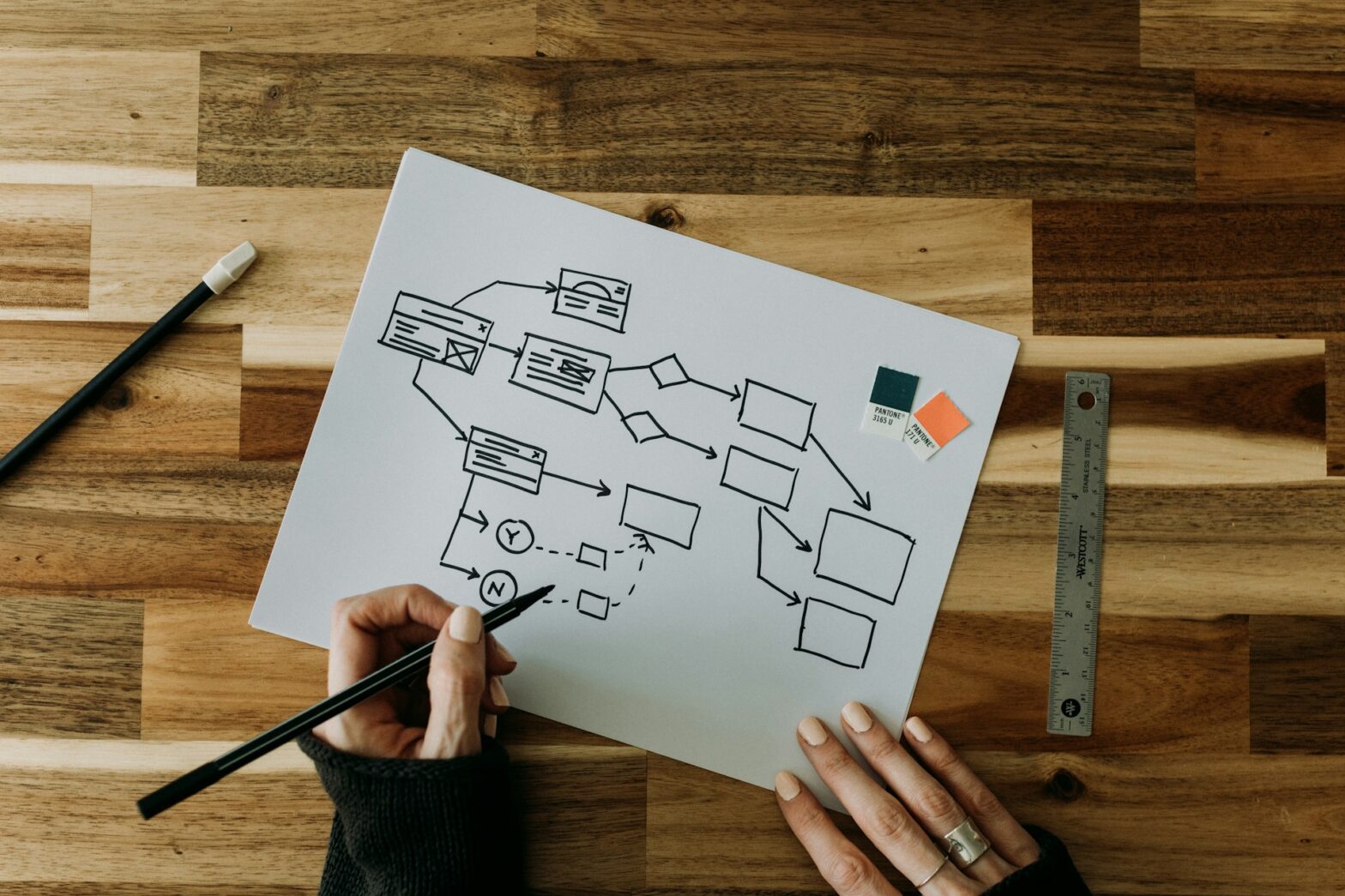 A person drawing a diagram